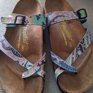 Birkenstock Papillio, Tabora style, multi color blues lavenders, Size 40 / 260